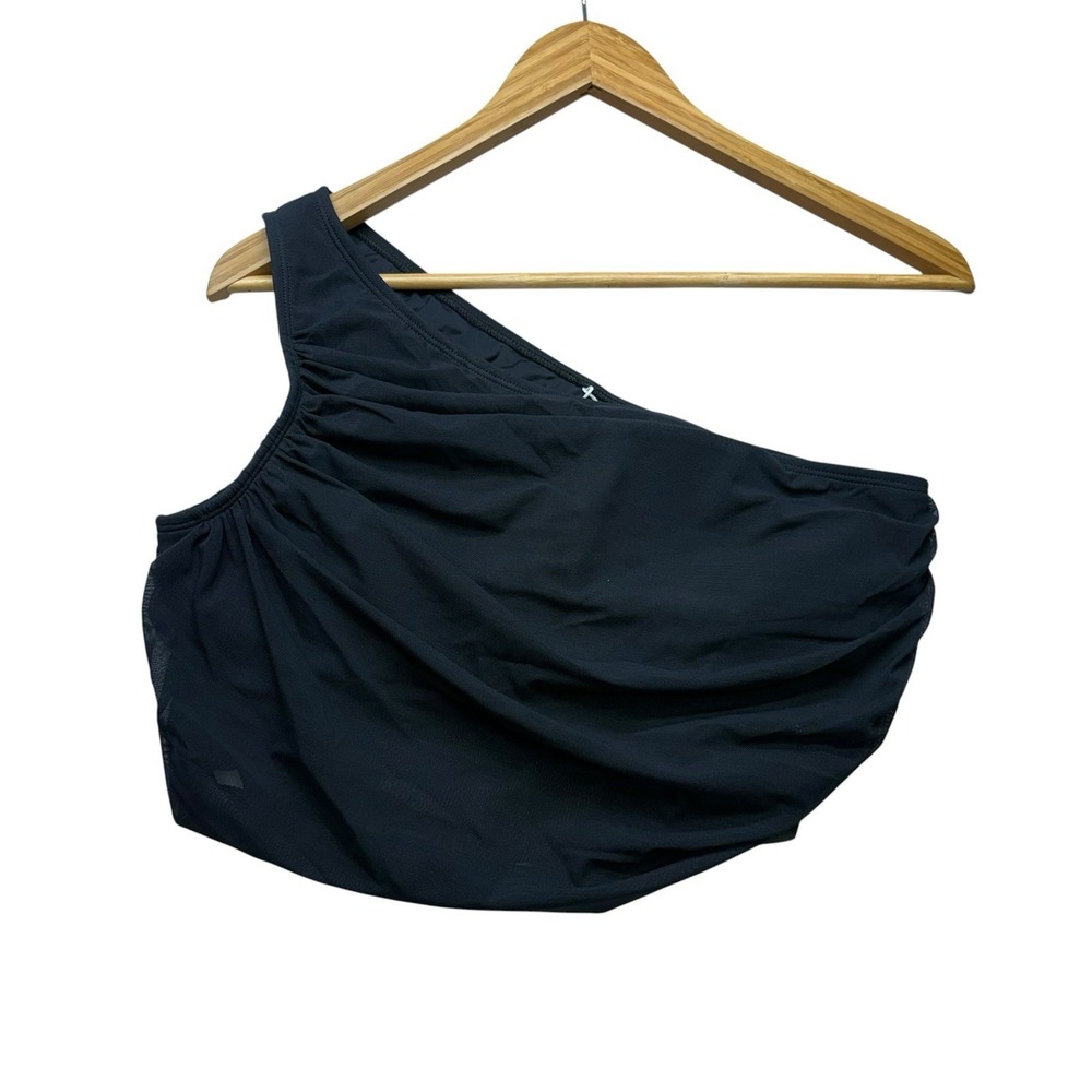 Cupshe Womens Swimsuit Top Large Black One Shoulder Asymmetrical Mesh Overlay